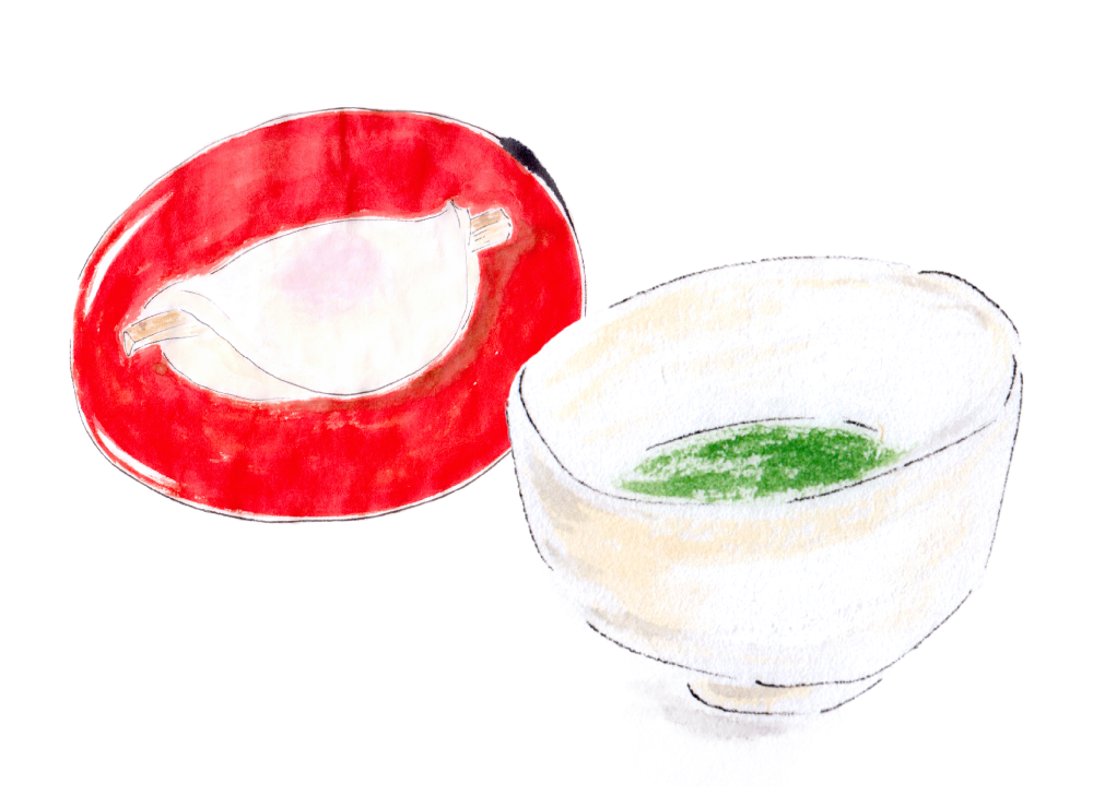 花びら餅と干支抹茶。