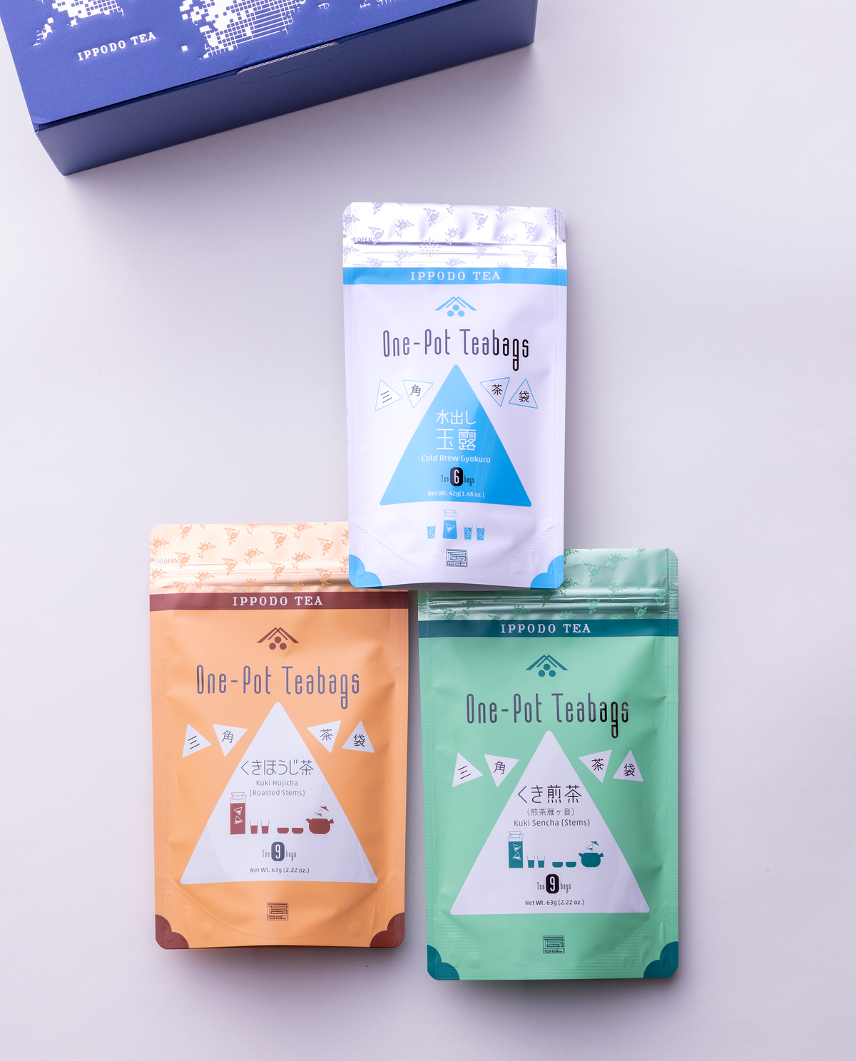 三角茶袋3種セット（玉露、くき煎茶、くきほうじ茶）≪包装・掛紙